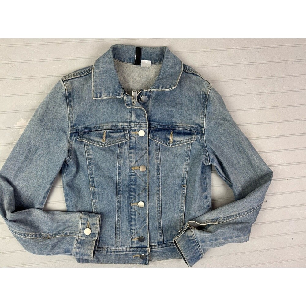 Divided By H&M Size 2 Womens Denim Jean Jacket Med Wash Button And Zip Front